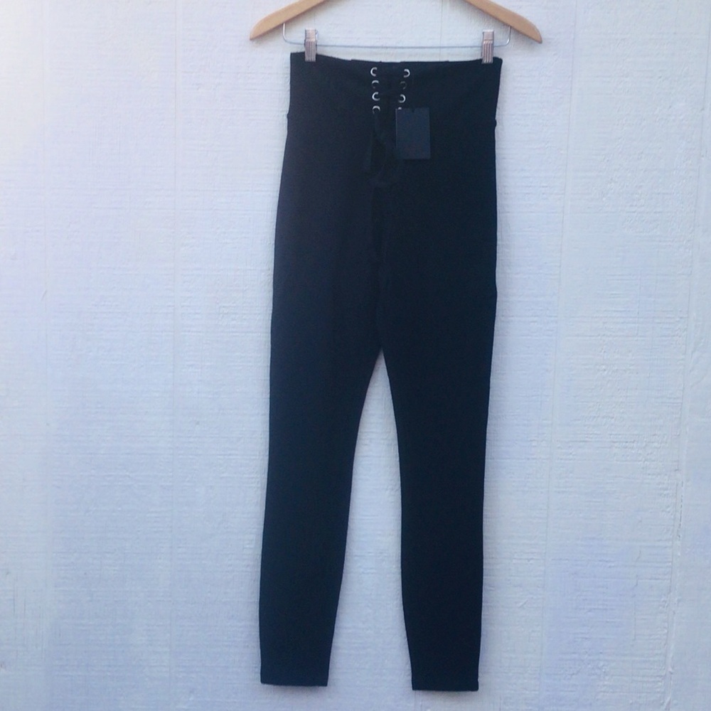 NBD High Rise Black Lace-Up pants